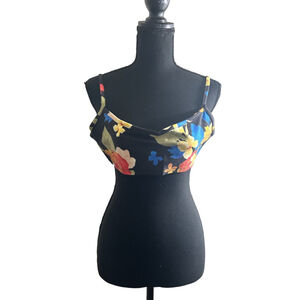 Y2K Floral Tropical Print Pull-On Bra Top w/ Adjustable Straps, Size XL